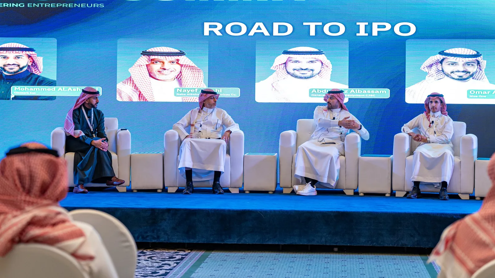 Road to IPO panel on stage, viewed over audience