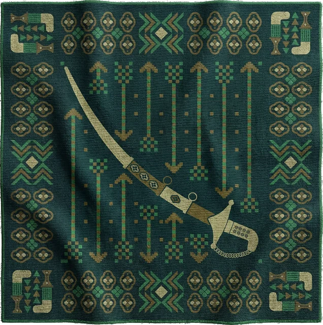 Courage — official Saudi National Day 96 emblem: the courage motif woven in traditional sadu textile pattern