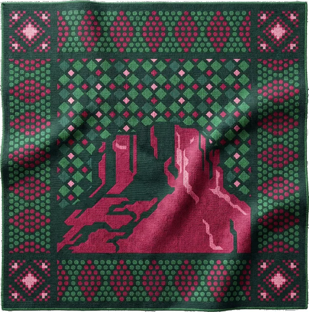 Determination — official Saudi National Day 96 emblem: the determination motif woven in traditional sadu textile pattern